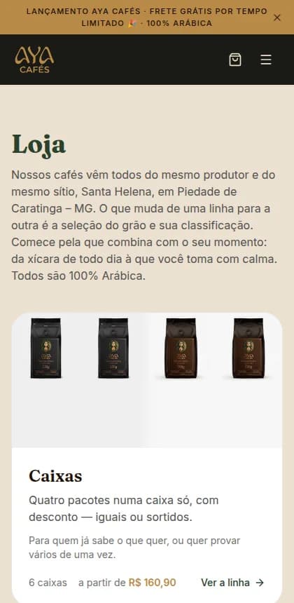 Loja da Aya Cafés no celular